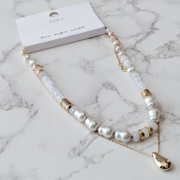 Loft Freshwater Pearl Bean Layered Statement Necklace - Picture 2 of 8